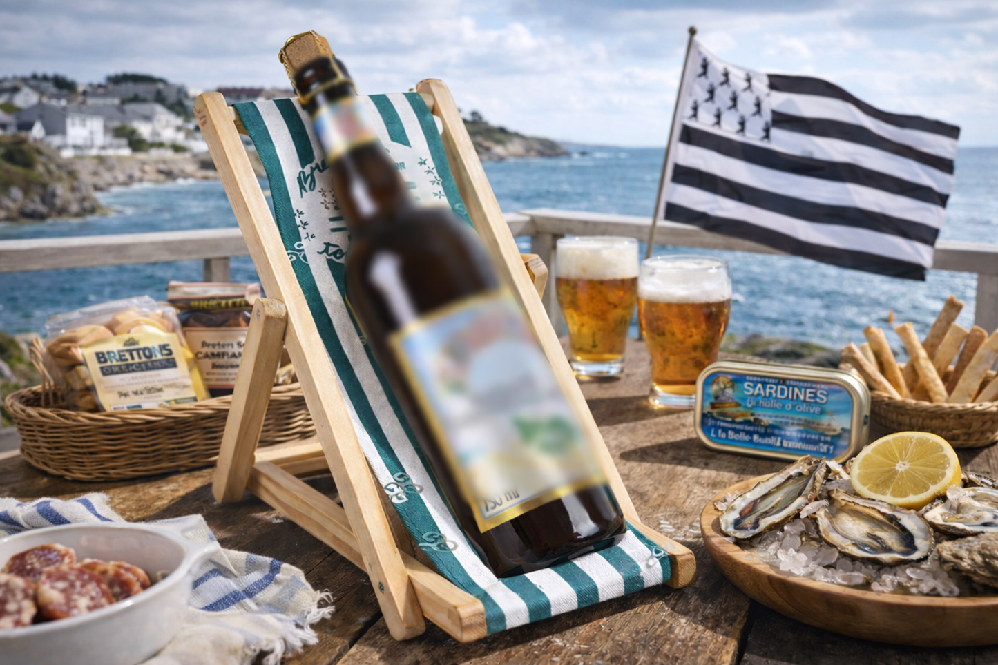 Support bouteille Valentina bois toile - Breton un jour Breton toujours