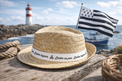Chapeau Ernest paille naturel bandeau blanc - BZH Bretagne