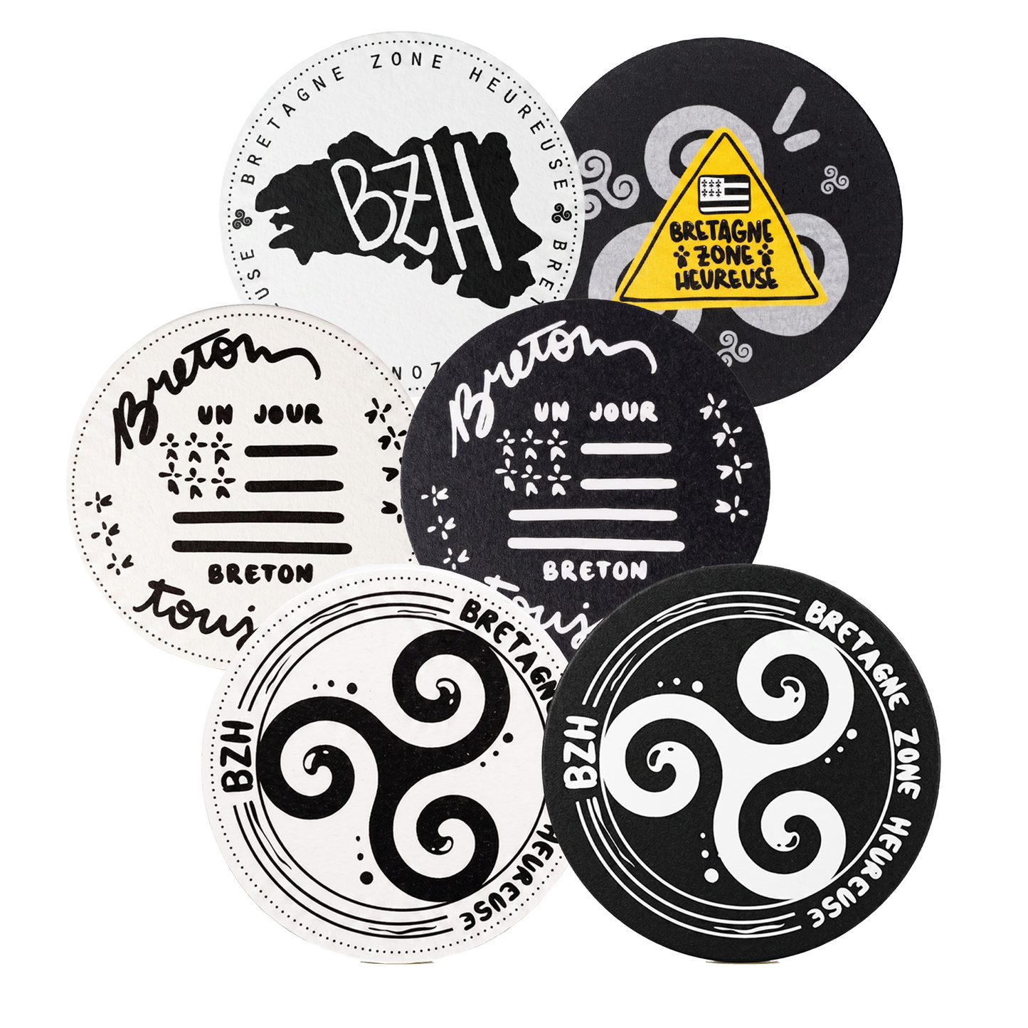 Jules assorted cardboard coasters - BZH Brittany (6 pieces)