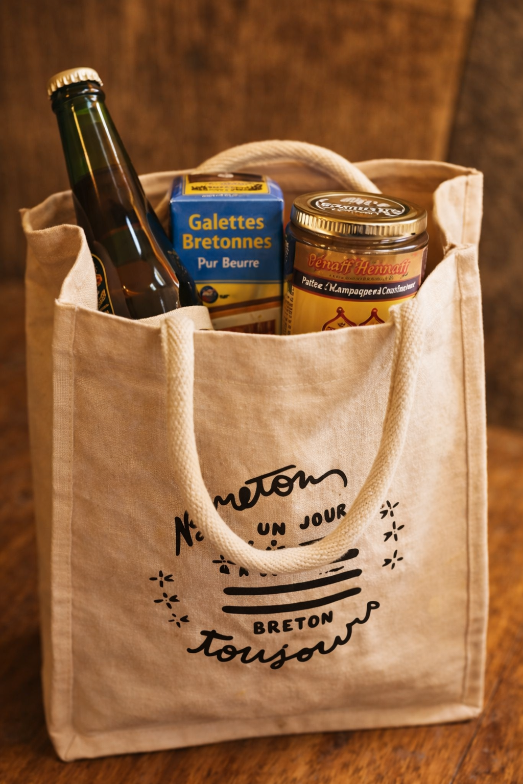 Sac Lorenzo réutilisable toile coton naturel 6 bouteilles - BZH Bretagne