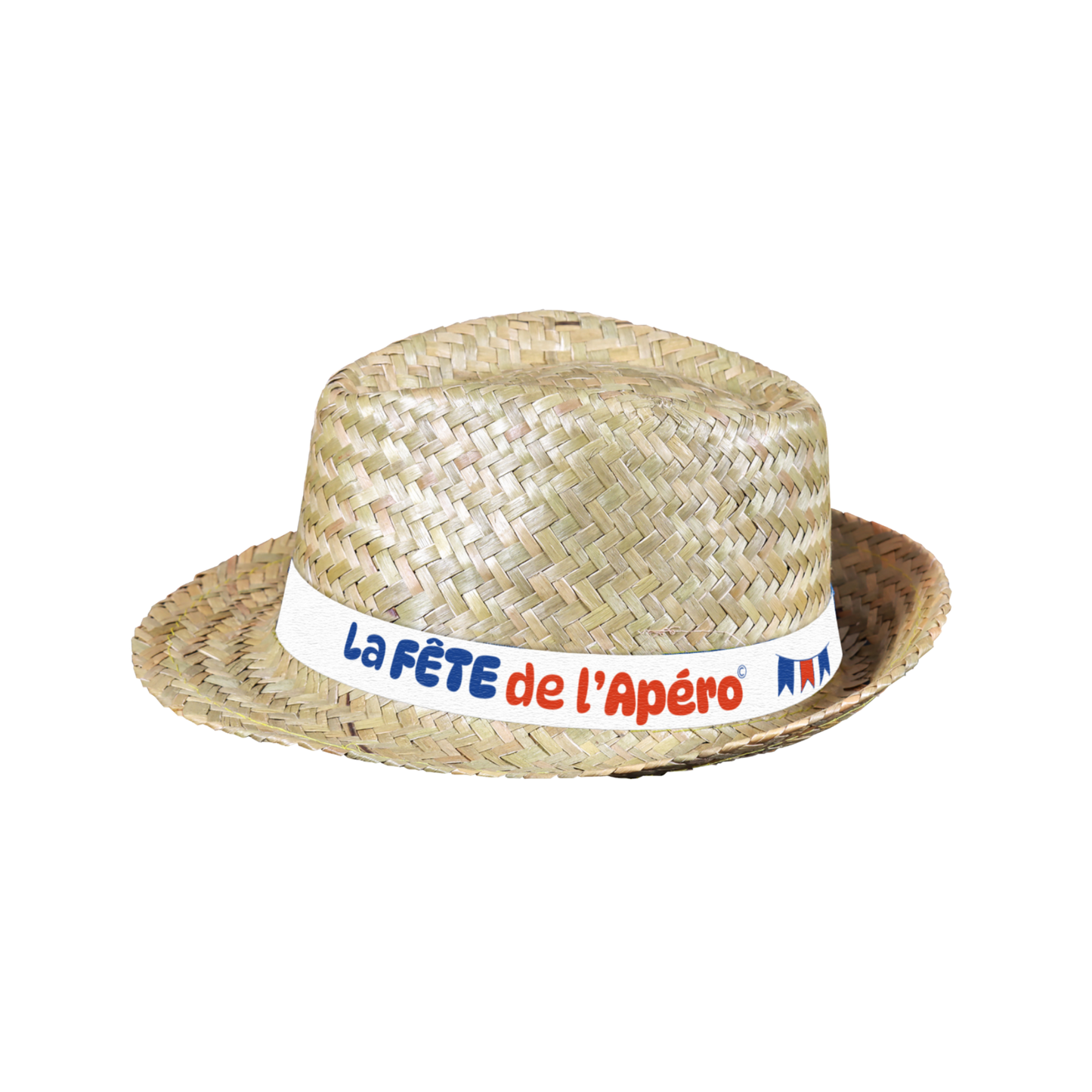 Chapeau Ernest paille naturel bandeau blanc - Fête de l'Apéro