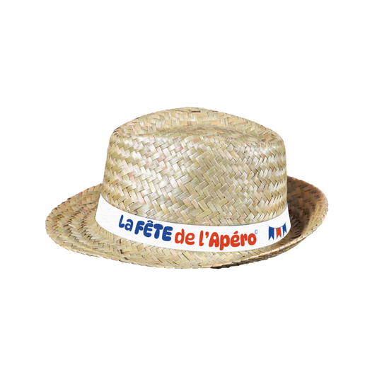 Chapeau Ernest paille naturel bandeau blanc - Fête de l'Apéro