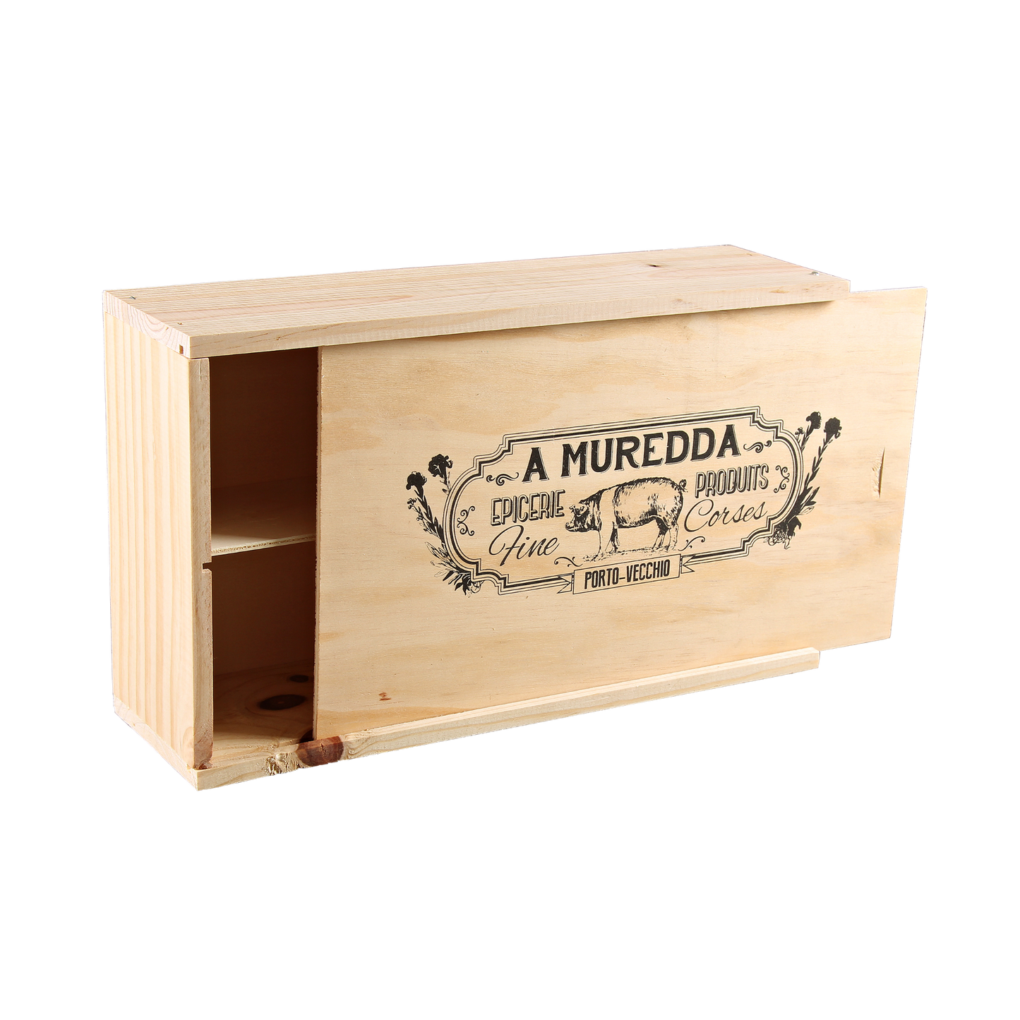 Caisse Tradition bois de Pin 2 btls 18,5x9x33cm personnalisée
