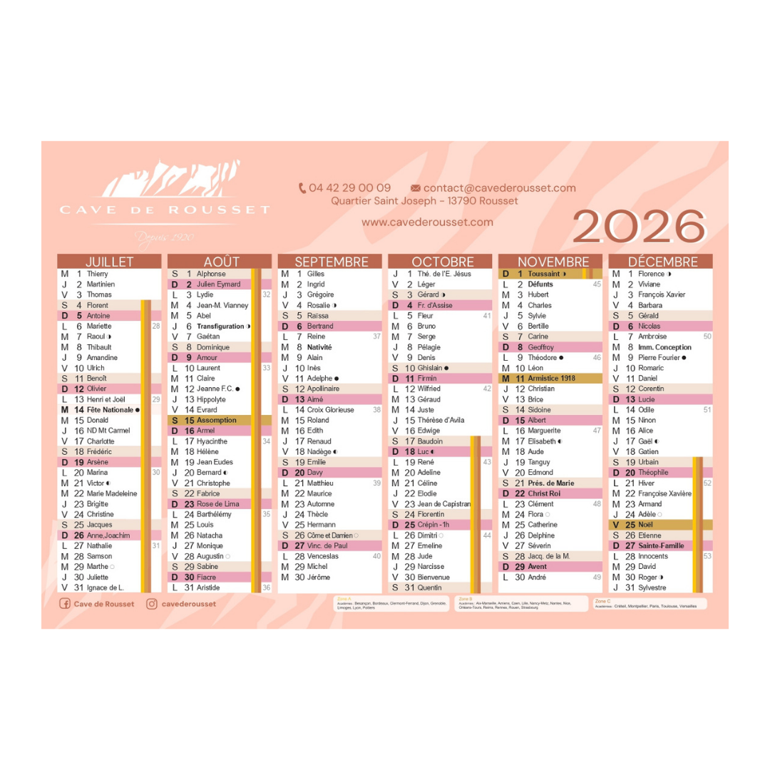 Calendar – 350gsm coated paper, A4 landscape, without holes
