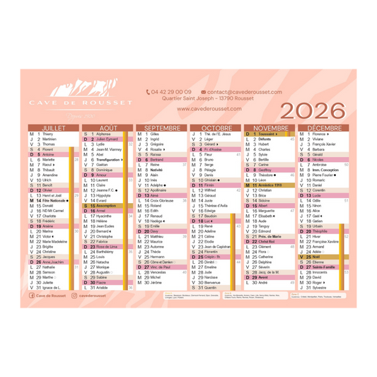 Calendar – 350gsm coated paper, A4 landscape, without holes