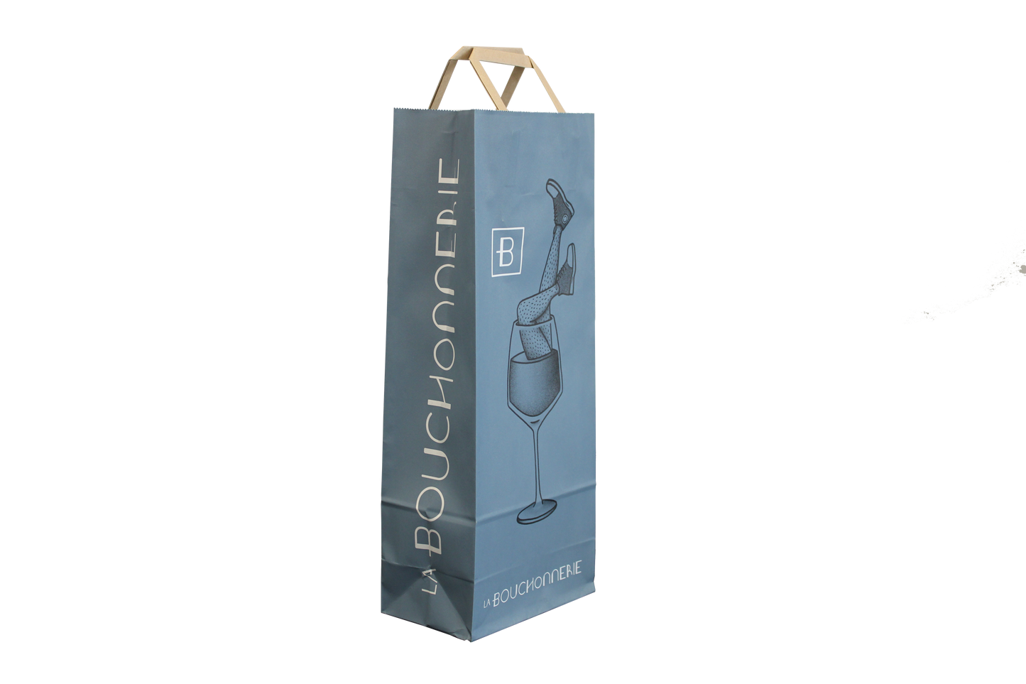 Kraft paper bag with flat handles, for 1-2 bottles, 16x9x39cm, customisable