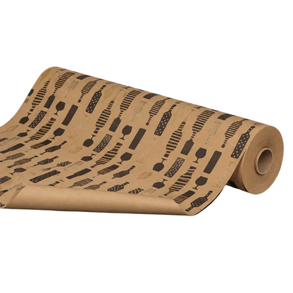 Recycled kraft-flavored gift wrap, brown/black/gold, 0.50 x 200 m