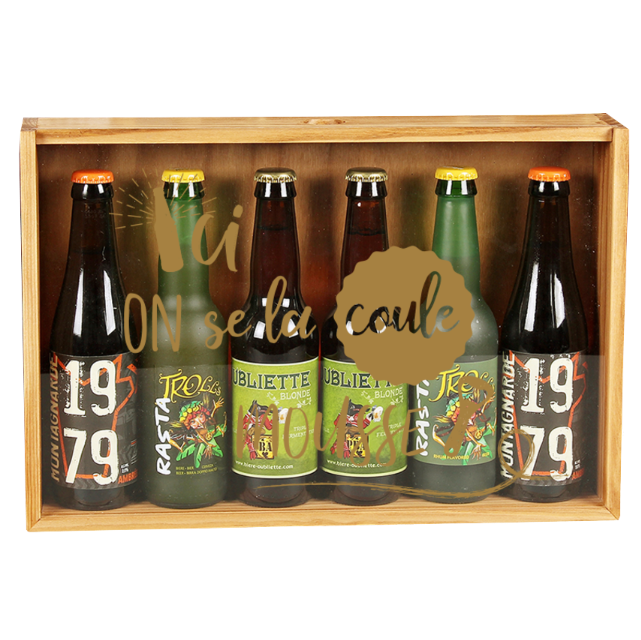 Castel pine wood crate, cappuccino stain, 6 beers - Here we take it easy with the foam