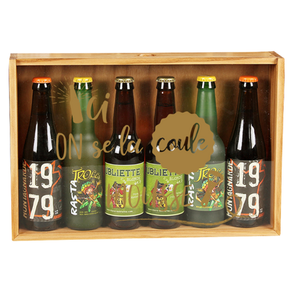 Castel pine wood crate, cappuccino stain, 6 beers - Here we take it easy with the foam