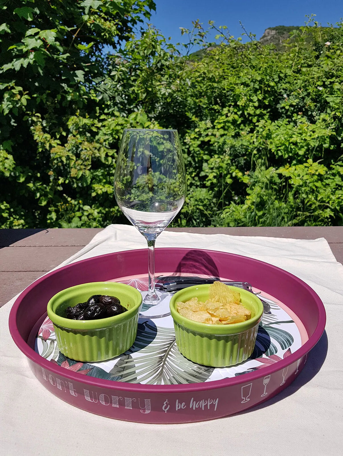 Plateau Viggo métal rond - Exotique/blanc