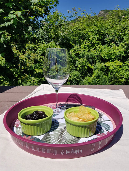 Plateau Viggo métal rond - Exotique/blanc