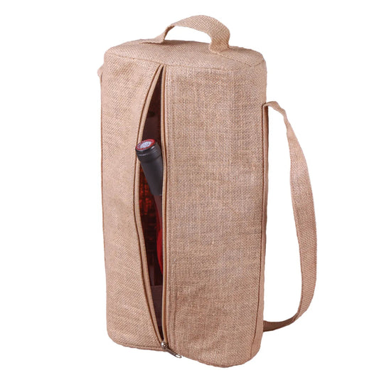 Sac trousse Goa réutilisable toile de jute naturel isotherme 2 bouteilles