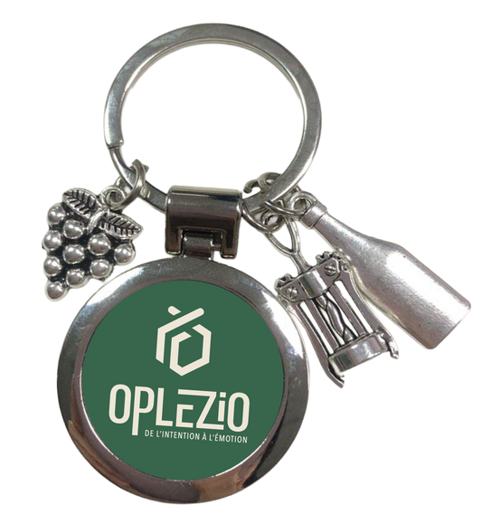 Chrome-plated metal key ring, Ø 3.5 cm, with 3 customisable pendants – Mika