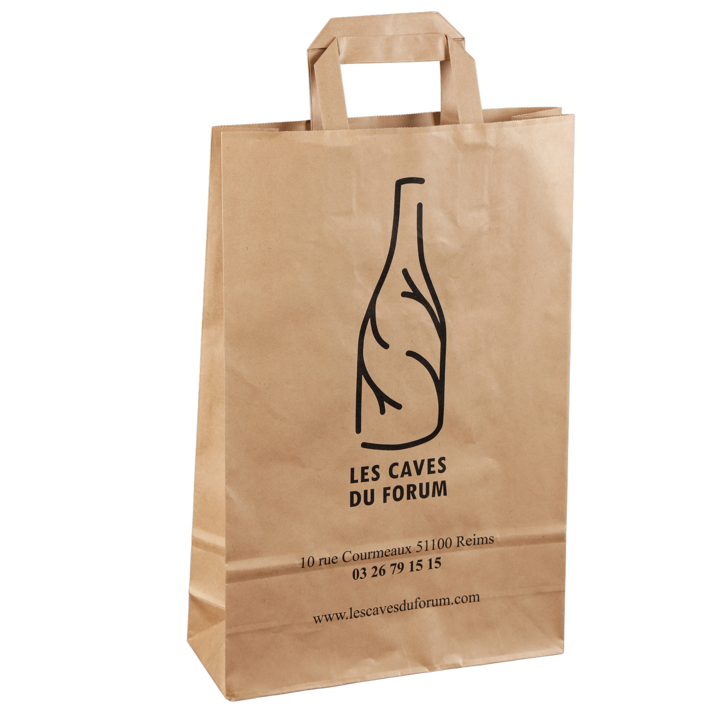 Sac papier kraft poignées plates 3 btls 26x9x39cm personnalisé