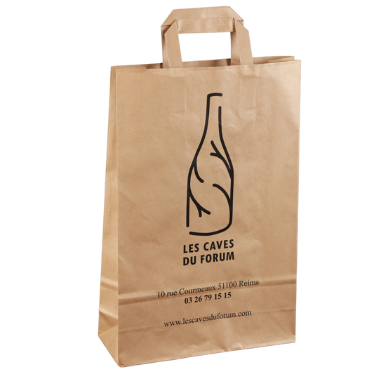 Sac papier kraft poignées plates 3 btls 26x9x39cm personnalisé