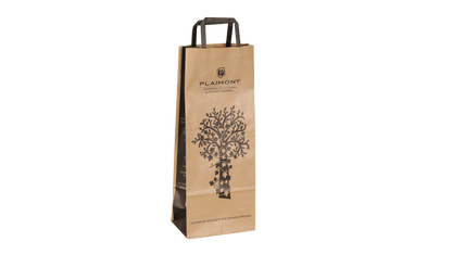 Kraft paper bag with flat handles, for 1-2 bottles, 16x9x39cm, customisable